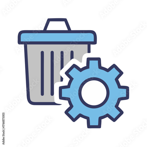Garbage bin and gear wheel icon for technical support, system update