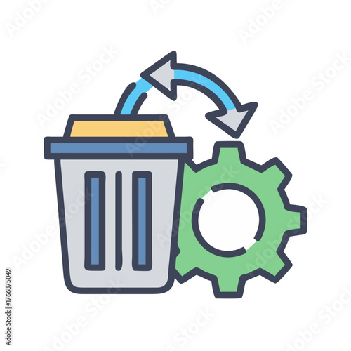 Data recovery and settings reset illustration with recycle bin and gear icon