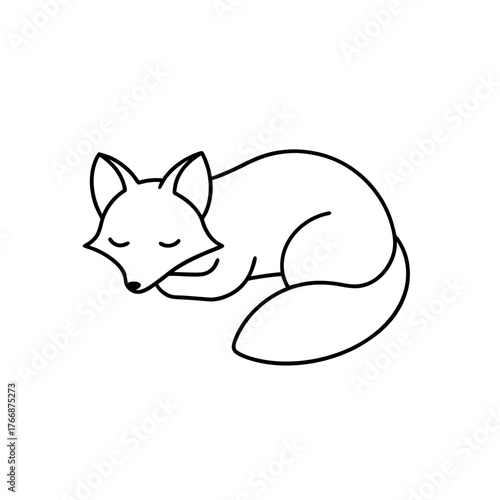 Sleeping fox in simple outline art on transparent background