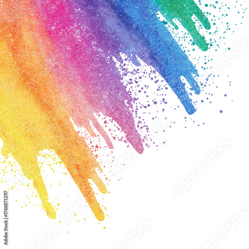 Rainbow Watercolor Glitter Corner on Transparent Background