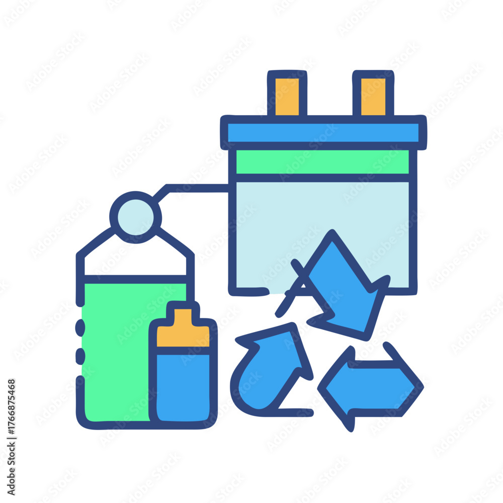 Obraz premium Conceptual vector of recycling symbol near bottles and container for sustainability