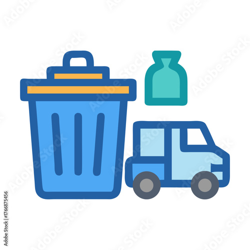 Waste Collection Icon: A vector illustration depicting garbage removal and recycling services