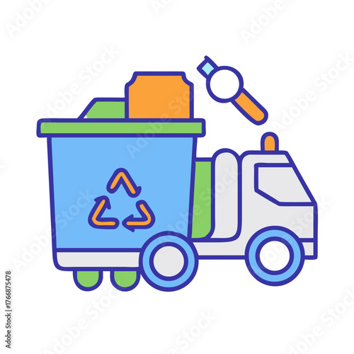 Modern flat vector style illustration of a recycling truck collecting waste