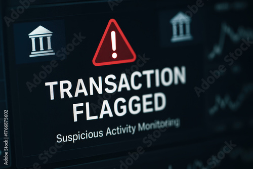 Transaction flagged alert with suspicious activity monitoring security protects banking systems from fraud risks