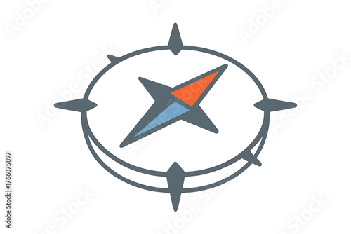 Simple graphic representation of a compass rose with directional pointers for orientation and guidance
