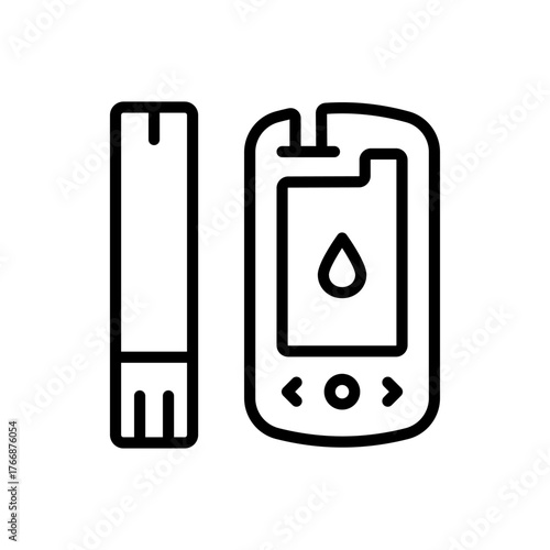 Glucometer, equipment for blood glucose monitoring. Diabetes testing outline icon. Glucometer with test strips simple symbol, logo illustration.