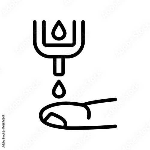 Blood test taking sample from finger prick. Blood glucose meter test outline icon. Medical analysis procedure symbol. Simple vector illustration.