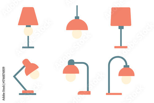 Assortment of modern household lamps and lighting equipment for interior design concepts