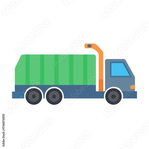 Vector illustration of a green garbage truck on a black background