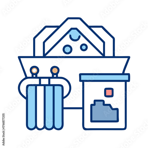 Schematic diagram of industrial water filtration and purification system on black background