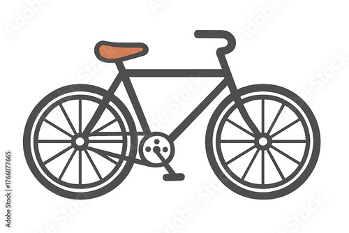 Stylized side view of a classic bicycle with dark frame and brown seat isolated on white background
