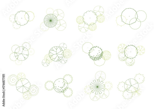 architecture drawing plant tree top view plan greenery vegetation vector. design nature architectural landscape set element illustration bush garden flora sapling minimal. architect isolated.