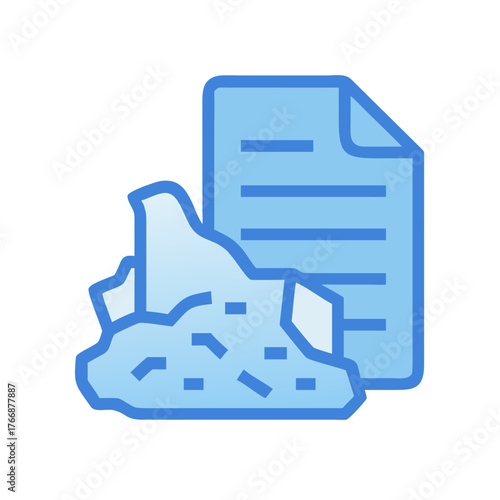 Damaged document or data loss represented by document icon and pile of rubble