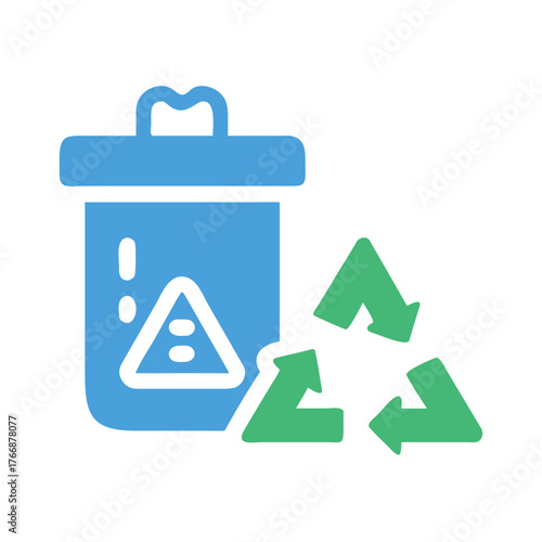 Flat Illustration of Blue Recycle Bin with Green Recycle Symbol on Black
