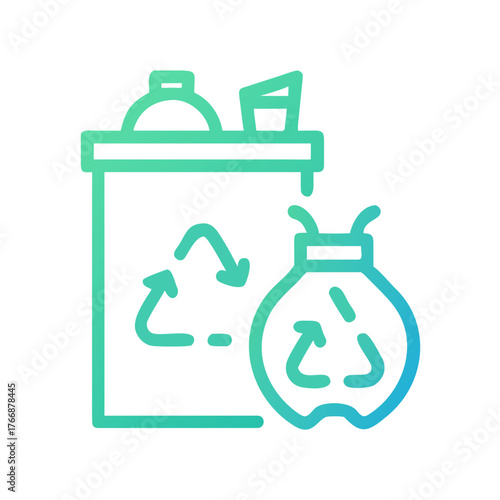 Recycling bin and plastic bag with recycling symbol over black background
