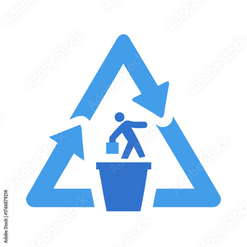 Conceptual illustration of recycling process with person disposing of waste and symbol