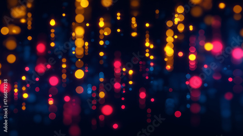 Wallpaper Mural Abstract navy blue background with glowing yellow and red bokeh lights and digital texture — festive blurred lights design for Black Friday, holiday sales, banners, or modern web backgrounds Torontodigital.ca