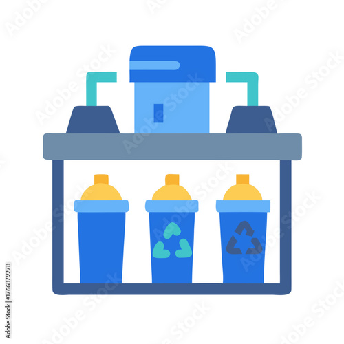 Recycling system with three bins for different types of waste materials