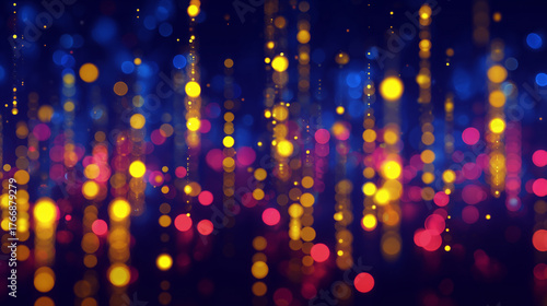 Wallpaper Mural Abstract navy blue background with glowing yellow and red bokeh lights and digital texture — festive blurred lights design for Black Friday, holiday sales, banners, or modern web backgrounds Torontodigital.ca