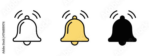 Notification Symbols Illustrating Alert or Ringing Bell in White, Yellow, and Black