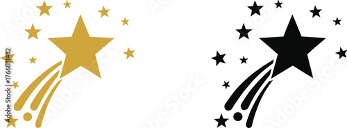 Shooting star illustration with comet trails, celestial night sky icon, decorative festive design element, aspiration celebration symbol, cad drawing flat vector illustration