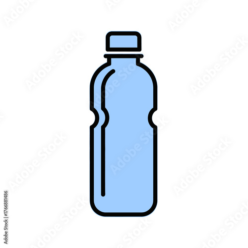 Single light blue plastic bottle with black outline on a white background