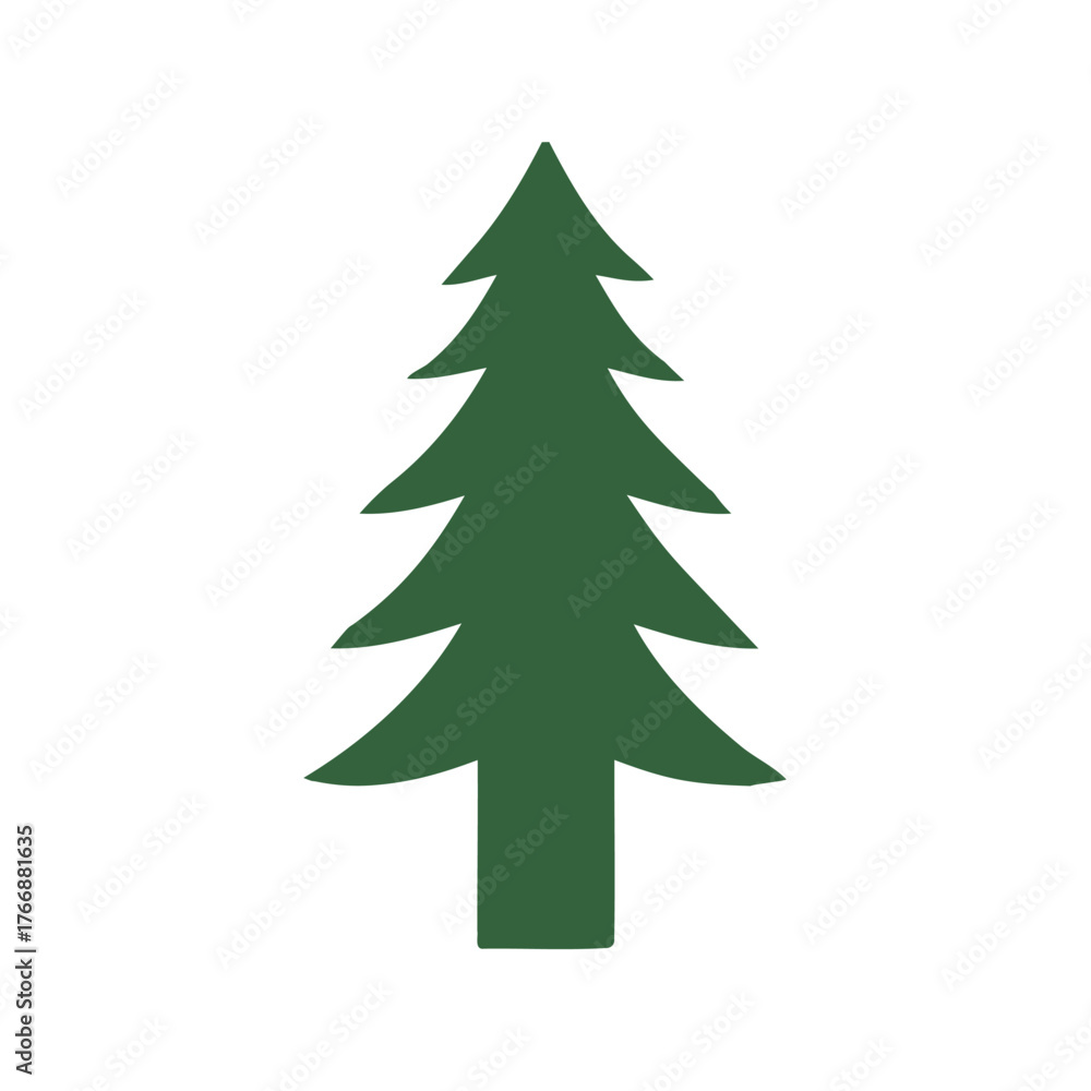 Obraz premium Simple Evergreen Tree Shape with Dense Dark Green Needles on White Background