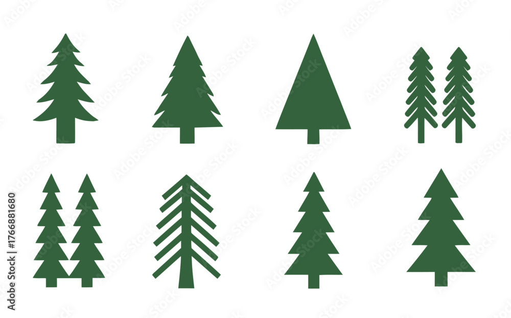 Obraz premium Selection of Green Evergreen Tree Illustrations Against a Plain White Background