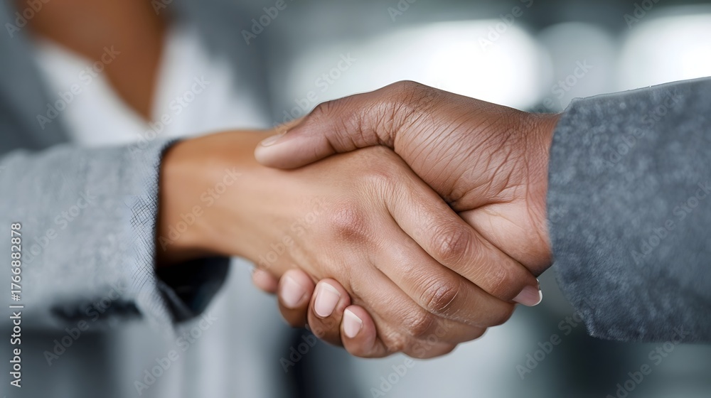 Obraz premium Two diverse professionals shaking hands symbolizing agreement partnership and successful business collabo n