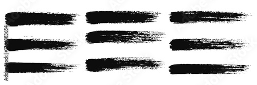 Asian ink brush strokes, black hand drawn stripes, rough grunge paint texture, Chinese Japanese Korean calligraphy brushstrokes set, straight line vector illustration, smears, sketch lines