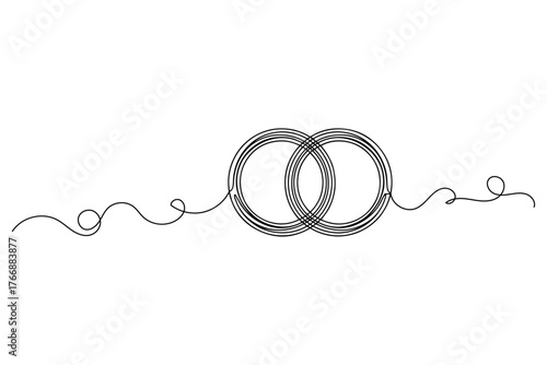 two wedding rings,
Continuous Line Drawing of Overlapping Wedding Rings,
Elegant Black Line Art on White Background