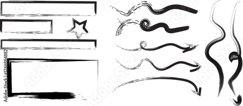 Grunge design elements hand drawn shapes borders and arrows vector illustration