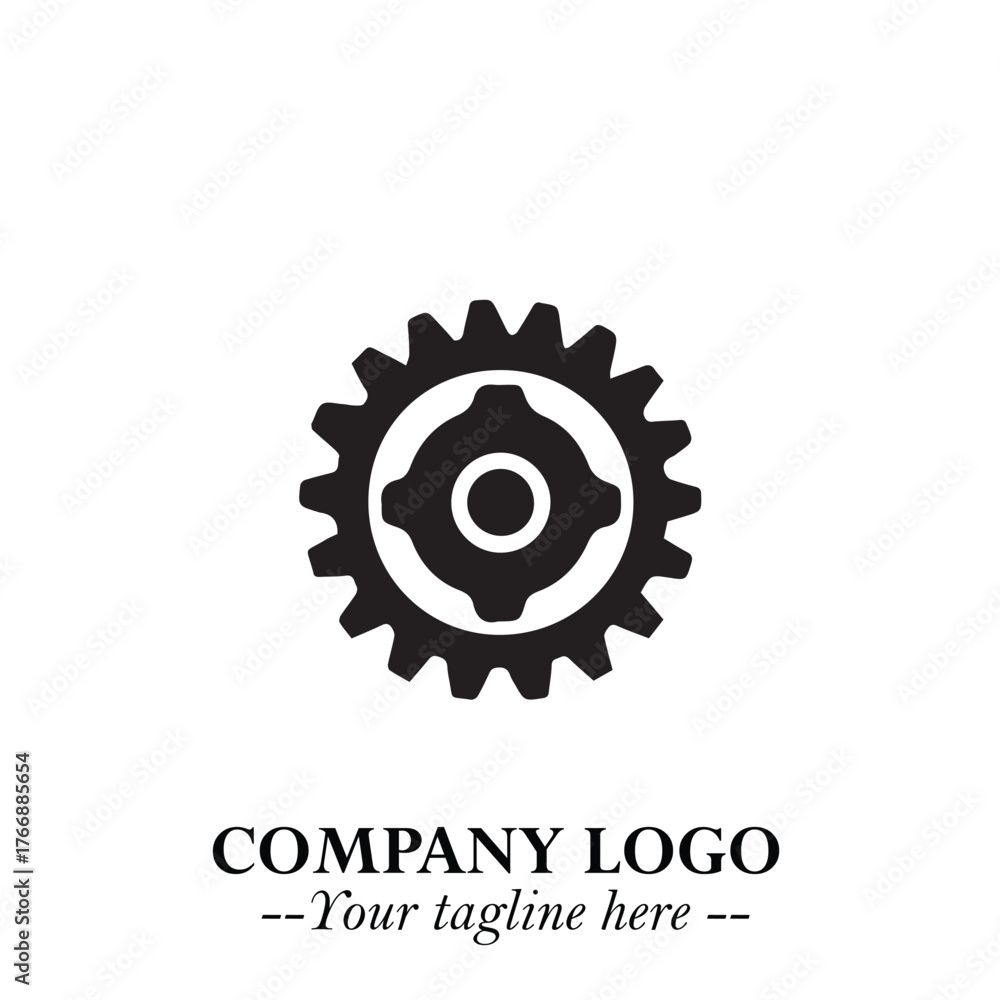 Fototapeta premium Gear icon logo symbol vector in black and white with minimal industrial settings concept