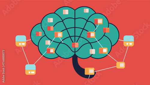 A brain with a tangled web of memory cards representing the complex connections between different pieces of information and how memory exercises can strengthen these connections.. Vector illustration