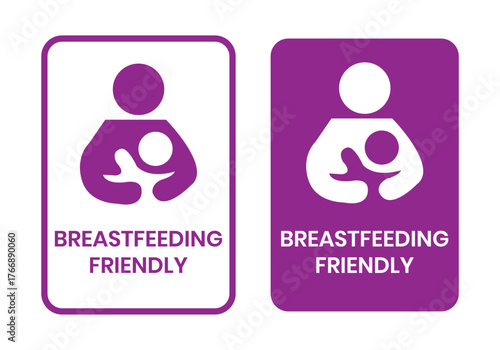 Breastfeeding icon set. Breastfeeding Friendly label. Baby care symbol. Mother and baby icons. Breastfeeding logo, badge, symbol, black, line, flat vector, isolated illustration.