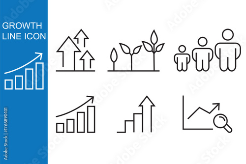Growth Line Icons Set – Business, Nature & Human Development Progress