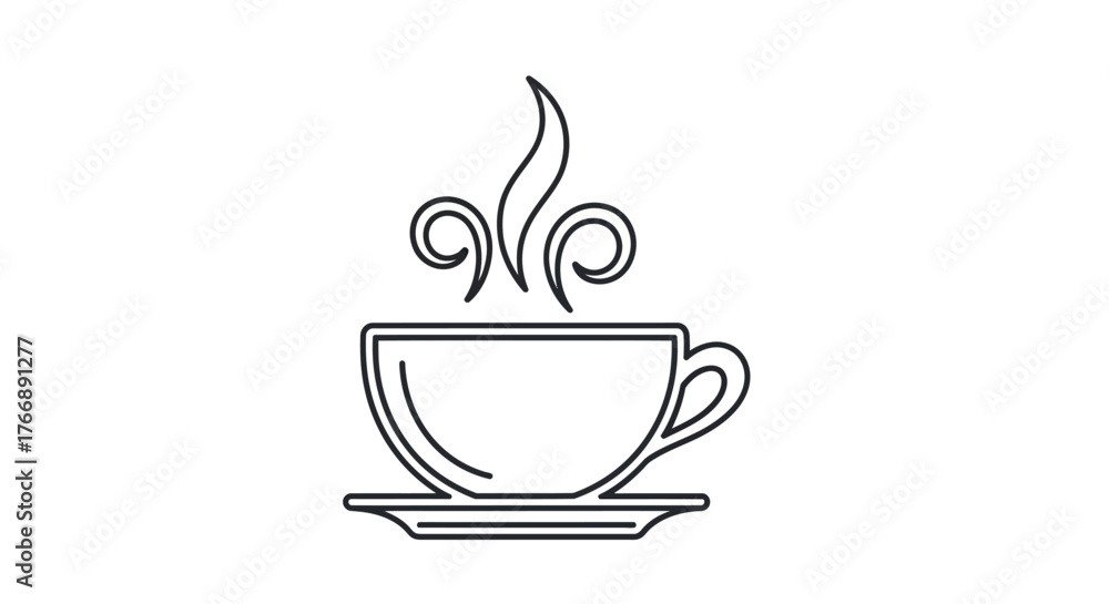 Obraz premium Simple Line Art Illustration of a Hot Coffee Cup.