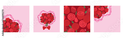 Happy Mother s Day or Woman day copy space. Vector Valentines day floral illustration of flower, rose, bouquet for greeting card, invitation or poster