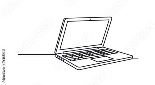 Minimalist Line Art Illustration of an Open Laptop Computer.