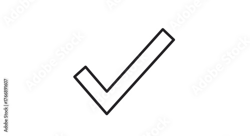 Simple Check Mark Symbol in Black Outline on White Background.