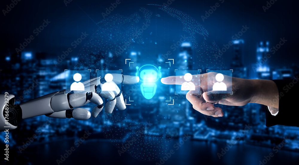 Obraz premium AI assistant collaborates with human team members to support workflow, boost efficiency, and enhance collaborative productivity in digital environments Vouch