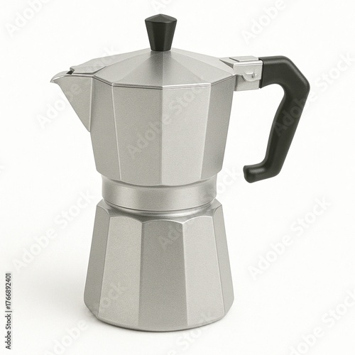 Metallic silver moka pot isolated on white background