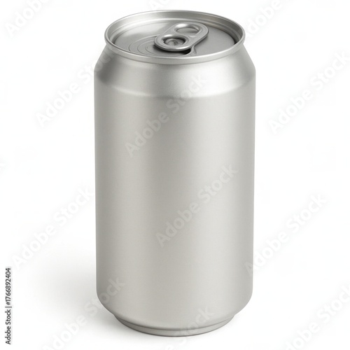 Metallic silver soda can isolated on white background
