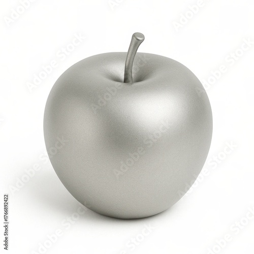 Metallic silver apple isolated on white background