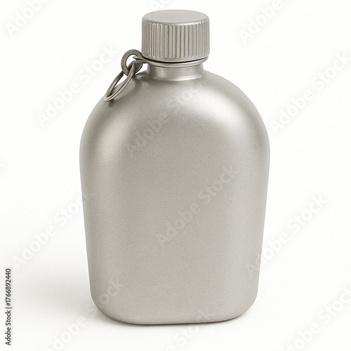 Metallic silver canteen bottle isolated on white background