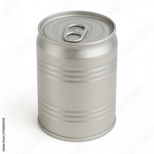 Metallic silver short ribbed can isolated on white background