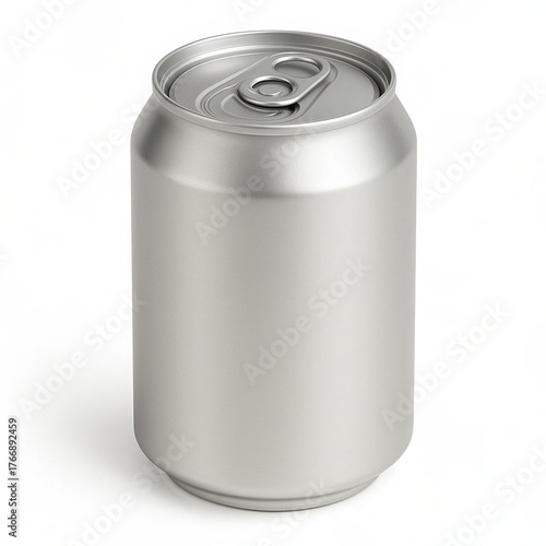 Standard metallic silver soda can isolated on white background