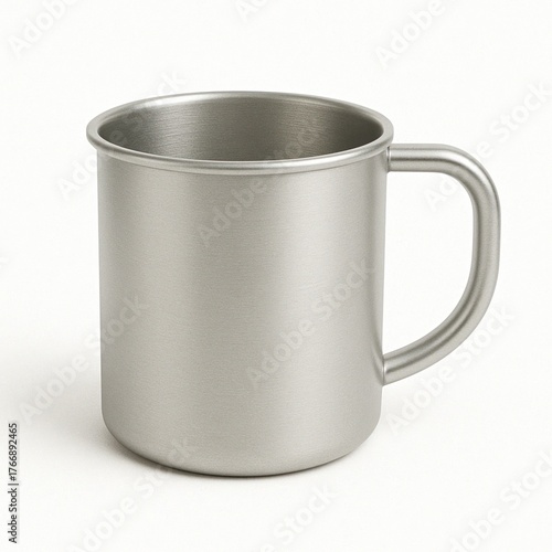 Metallic silver mug isolated on white background