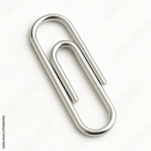 Metallic silver paperclip isolated on white background
