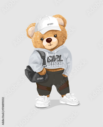 cute bear doll in athleisure fashion style vector illustration - hand drawn